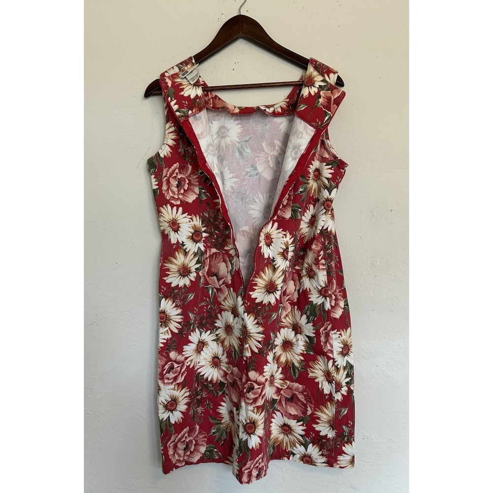 Vintage Y2K 90s Faded Glory Floral Shift Dress 12 Red Sunflower Pinafore Grunge - Picture 6 of 6